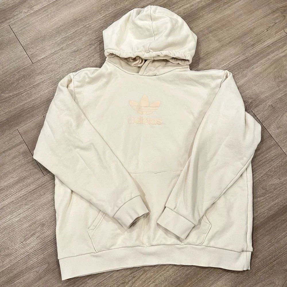 Adidas Cream Oversized Baggy Casual Comfy Sweater Hoodie